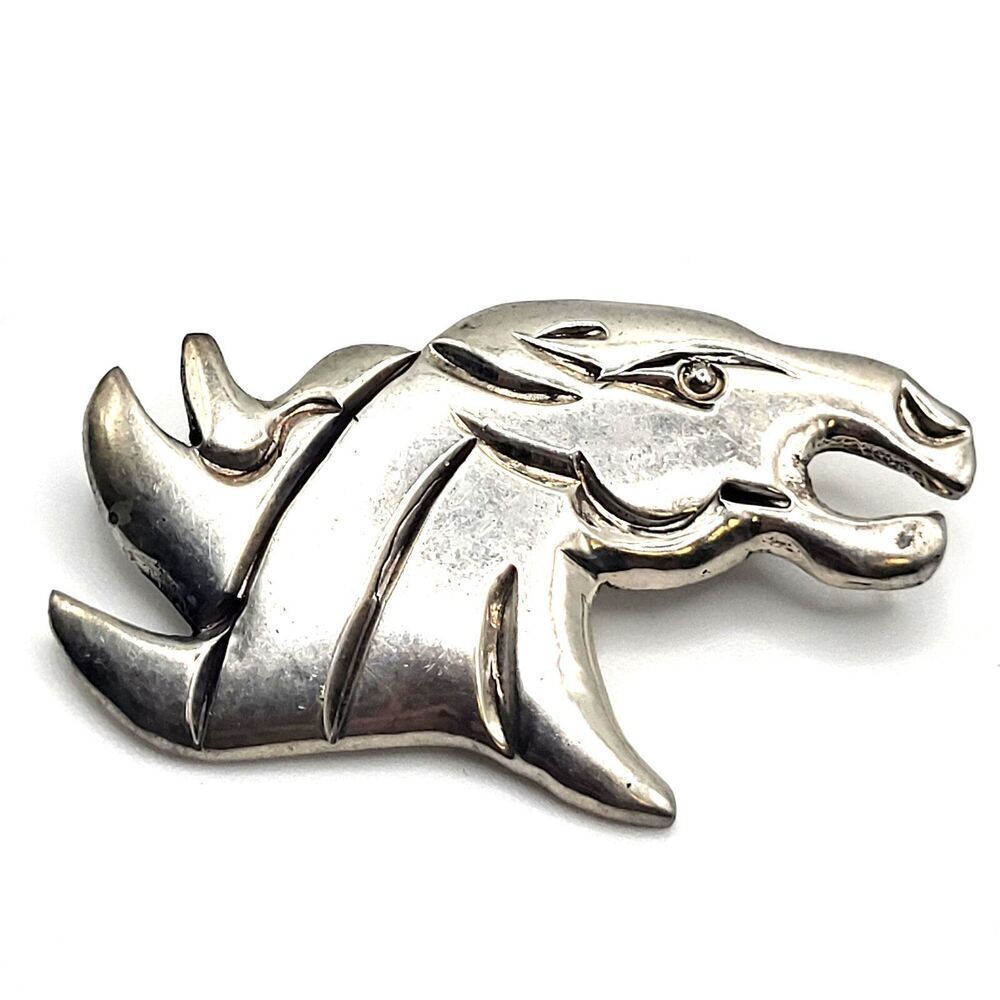Vintage Bronco Brooch Pin By Navajo Artist Alvin Monte, Sterling Silver sign 1.5
